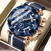 voordelige Quartz-horloges-POEDAGAR Heren Quartz Horloge Leren Band Luminous Wijzers Chronograaf Datumweergave Zakelijk Dress Gouden Kleur Horloge voor Heren Kerst Verjaardag Jubileum Cadeau voor Heren Dagelijks Zakelijk