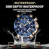 voordelige Quartz-horloges-POEDAGAR Heren Quartz Horloge Leren Band Luminous Wijzers Chronograaf Datumweergave Zakelijk Dress Gouden Kleur Horloge voor Heren Kerst Verjaardag Jubileum Cadeau voor Heren Dagelijks Zakelijk