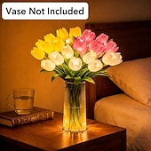 preiswerte Dekorative Lichter-15 künstliche Tulpenblumen mit LED-Lichtern, realistische Tulpensträuße zum Anfassen, batteriebetrieben, Weihnachts-, Hochzeits-, Foto- und Heimdekoration, kreative Geschenke (ohne Vase)