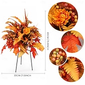  aranjament floral pentru grădină cu miză de recoltă de toamnă, decorațiuni de toamnă, flori artificiale de toamnă cu frunze de arțar și fructe de pădure &ferigi, decor de grădină exterioară pentru