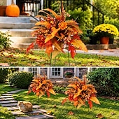  aranjament floral pentru grădină cu miză de recoltă de toamnă, decorațiuni de toamnă, flori artificiale de toamnă cu frunze de arțar și fructe de pădure &ferigi, decor de grădină exterioară pentru