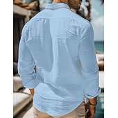 cheap Vacation-Men's Shirt Linen Shirt Summer Shirt Beach Wear Button Up Shirt Plain Casual Daily Blue Black White Pink Long Sleeve Collar Spring &amp; Summer Clothing Apparel