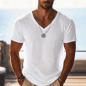 cheap Basic T shirts-Men's T Shirt Knit Tee Tee Top Short Sleeve V Neck Summer Solid Color Fashion Lightweight Basic Mesh Knitted Casual Vacation Street White Black Purple Top Tee for Men