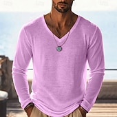  Men's T Shirt Tee Top Long Sleeve V Neck Summer Spring Plain Fashion Designer Lightweight Classic Soft Vacation Street Going out White Black Sky Blue Top Tee for Men