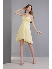 cheap Special Occasion Dresses-A-Line Wedding Party Dress Spaghetti Strap Sleeveless Short / Mini Chiffon with Criss Cross 2022
