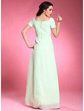 cheap Special Occasion Dresses-A-Line Dress Formal Evening Wedding Party Floor Length Short Sleeve Square Neck Chiffon with Beading Side Draping 2025