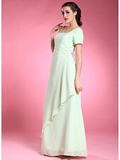 cheap Special Occasion Dresses-A-Line Dress Formal Evening Wedding Party Floor Length Short Sleeve Square Neck Chiffon with Beading Side Draping 2025