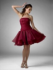 economico Matrimoni e cerimonie-Abito da ballo Abito formale Ferie Cocktail party Lunghezza al ginocchio Senza Maniche Senza Spalline Organza con Arricciato Drappeggio 2025