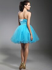 economico Abiti da cocktail-Da ballo Per eventi Rimpatriata di classe Cocktail party Vestito Senza bretelline Senza maniche Corto / mini Tulle con Perline Con applique Drappeggio di lato 2021