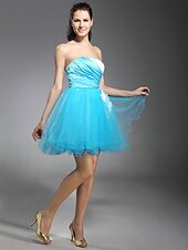 economico Abiti da cocktail-Da ballo Per eventi Rimpatriata di classe Cocktail party Vestito Senza bretelline Senza maniche Corto / mini Tulle con Perline Con applique Drappeggio di lato 2021
