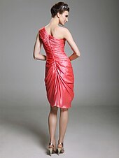 cheap Special Occasion Dresses-Sheath / Column Holiday Homecoming Cocktail Party Dress One Shoulder Sleeveless Knee Length Charmeuse with Criss Cross Side Draping 2020