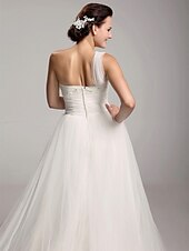 cheap Wedding Dresses-Hall Wedding Dresses Court Train Ball Gown Sleeveless One Shoulder Satin With 2023 Spring Bridal Gowns