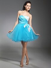 economico Abiti da cocktail-Da ballo Per eventi Rimpatriata di classe Cocktail party Vestito Senza bretelline Senza maniche Corto / mini Tulle con Perline Con applique Drappeggio di lato 2021