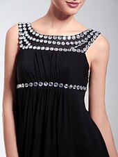 cheap Special Occasion Dresses-Sheath / Column Open Back Formal Evening Military Ball Dress Scoop Neck Sleeveless Floor Length Chiffon with Pleats Crystals 2021