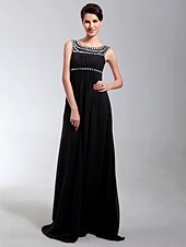 cheap Special Occasion Dresses-Sheath / Column Open Back Formal Evening Military Ball Dress Scoop Neck Sleeveless Floor Length Chiffon with Pleats Crystals 2021