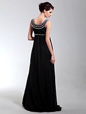 cheap Special Occasion Dresses-Sheath / Column Open Back Formal Evening Military Ball Dress Scoop Neck Sleeveless Floor Length Chiffon with Pleats Crystals 2021