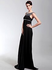 cheap Special Occasion Dresses-Sheath / Column Open Back Formal Evening Military Ball Dress Scoop Neck Sleeveless Floor Length Chiffon with Pleats Crystals 2021