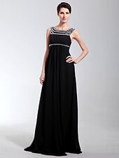 cheap Special Occasion Dresses-Sheath / Column Open Back Formal Evening Military Ball Dress Scoop Neck Sleeveless Floor Length Chiffon with Pleats Crystals 2021