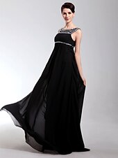 cheap Special Occasion Dresses-Sheath / Column Open Back Formal Evening Military Ball Dress Scoop Neck Sleeveless Floor Length Chiffon with Pleats Crystals 2021