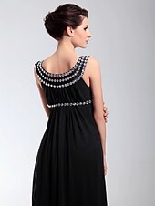 cheap Special Occasion Dresses-Sheath / Column Open Back Formal Evening Military Ball Dress Scoop Neck Sleeveless Floor Length Chiffon with Pleats Crystals 2021
