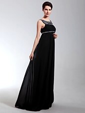 cheap Special Occasion Dresses-Sheath / Column Open Back Formal Evening Military Ball Dress Scoop Neck Sleeveless Floor Length Chiffon with Pleats Crystals 2021