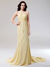preiswerte Kleider für besondere Anlässe-Eng anliegend Alle Promi Stile Inspiriert von Emmy Offener Rücken Formeller Abend Militärball Kleid Ein-Schulter Ärmellos Bodenlanger Rock Chiffon mit Seitlich drapiert Vorne geschlitzt 2022