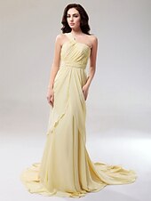 preiswerte Kleider für besondere Anlässe-Eng anliegend Alle Promi Stile Inspiriert von Emmy Offener Rücken Formeller Abend Militärball Kleid Ein-Schulter Ärmellos Bodenlanger Rock Chiffon mit Seitlich drapiert Vorne geschlitzt 2022