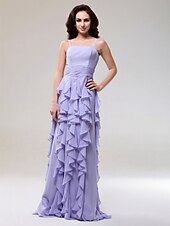 cheap Special Occasion Dresses-Sheath / Column Prom Formal Evening Military Ball Dress Spaghetti Strap Sleeveless Floor Length Chiffon with Ruched Cascading Ruffles 2022