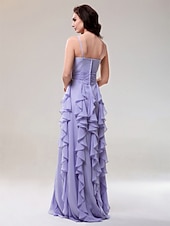 cheap Special Occasion Dresses-Sheath / Column Prom Formal Evening Military Ball Dress Spaghetti Strap Sleeveless Floor Length Chiffon with Ruched Cascading Ruffles 2022