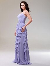 cheap Special Occasion Dresses-Sheath / Column Prom Formal Evening Military Ball Dress Spaghetti Strap Sleeveless Floor Length Chiffon with Ruched Cascading Ruffles 2022