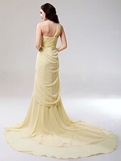 preiswerte Kleider für besondere Anlässe-Eng anliegend Alle Promi Stile Inspiriert von Emmy Offener Rücken Formeller Abend Militärball Kleid Ein-Schulter Ärmellos Bodenlanger Rock Chiffon mit Seitlich drapiert Vorne geschlitzt 2022