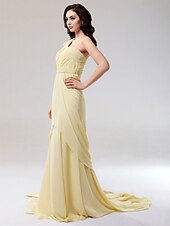 preiswerte Kleider für besondere Anlässe-Eng anliegend Alle Promi Stile Inspiriert von Emmy Offener Rücken Formeller Abend Militärball Kleid Ein-Schulter Ärmellos Bodenlanger Rock Chiffon mit Seitlich drapiert Vorne geschlitzt 2022