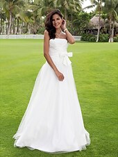 abordables Robes de Mariée-Plage / Destination Robes de mariée Longueur Sol Trapèze Sans Manches Sans Bretelles Satin Avec 2023 Eté Robes de mariée