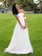 abordables Robes de Mariée-Plage / Destination Robes de mariée Longueur Sol Trapèze Sans Manches Sans Bretelles Satin Avec 2023 Eté Robes de mariée