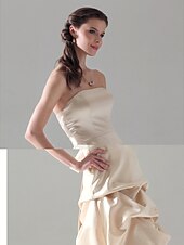 baratos Casamento &amp; Festas-Linha A Festa de Casamento Vestido Sem Alças Sem Manga Longo Cetim com Saia com Pregas em Cascata 2020