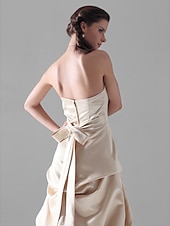 baratos Casamento &amp; Festas-Linha A Festa de Casamento Vestido Sem Alças Sem Manga Longo Cetim com Saia com Pregas em Cascata 2020