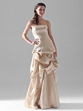 baratos Casamento &amp; Festas-Linha A Festa de Casamento Vestido Sem Alças Sem Manga Longo Cetim com Saia com Pregas em Cascata 2020