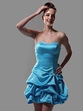 cheap Cocktail Dresses-Ball Gown Homecoming Cocktail Party Sweet 16 Dress Sweetheart Neckline Strapless Sleeveless Short / Mini Satin with Pick Up Skirt Beading 2021
