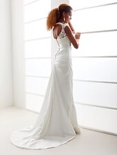 preiswerte Hochzeitskleider-Eng anliegend Hochzeitskleider U-Ausschnitt Pinsel Schleppe Charmeuse Perlen-Spitze Gurte Einfach Rückenfrei mit Applikationen 2022