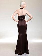 cheap Bridesmaid Dresses-Mermaid / Trumpet Halter Neck / V Neck Floor Length Satin Bridesmaid Dress with Side Draping