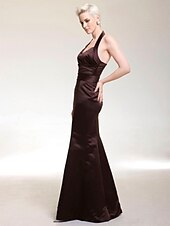 cheap Bridesmaid Dresses-Mermaid / Trumpet Halter Neck / V Neck Floor Length Satin Bridesmaid Dress with Side Draping