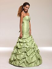 preiswerte Kleider für besondere Anlässe-Trompete / Meerjungfrau Quinceanera Abiball Formeller Abend Kleid Trägerlos Ärmellos Boden-Länge Satin Taft mit Geraffter Rock Perlenstickerei Seitlich drapiert 2021