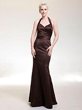 cheap Bridesmaid Dresses-Mermaid / Trumpet Halter Neck / V Neck Floor Length Satin Bridesmaid Dress with Side Draping