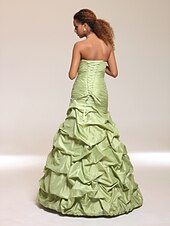 preiswerte Kleider für besondere Anlässe-Trompete / Meerjungfrau Quinceanera Abiball Formeller Abend Kleid Trägerlos Ärmellos Boden-Länge Satin Taft mit Geraffter Rock Perlenstickerei Seitlich drapiert 2021