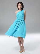 cheap Bridesmaid Dresses-A-Line One Shoulder Knee Length Chiffon Bridesmaid Dress with Side Draping / Ruched / Pleats by LAN TING BRIDE®