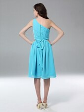 cheap Bridesmaid Dresses-A-Line One Shoulder Knee Length Chiffon Bridesmaid Dress with Side Draping / Ruched / Pleats by LAN TING BRIDE®