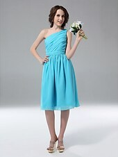 cheap Bridesmaid Dresses-A-Line One Shoulder Knee Length Chiffon Bridesmaid Dress with Side Draping / Ruched / Pleats by LAN TING BRIDE®