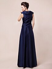 abordables Bodas y eventos-Funda / Columna Vestido de Madrina Inspiración Vintage Escote en Pico Hasta el Suelo Tafetán Manga Corta con Botones Recogido 2020