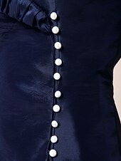 abordables Bodas y eventos-Funda / Columna Vestido de Madrina Inspiración Vintage Escote en Pico Hasta el Suelo Tafetán Manga Corta con Botones Recogido 2020