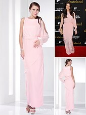 billige Kjoler for spesielle anledninger-Tube / kolonne Alle kjendisstiler Inspirert av Cannes Film Festival Skoleball Formell kveld Militærball Kjole Bateau Neck Langermet Gulvlang Chiffon med Bølgemønster Sidedrapering 2020